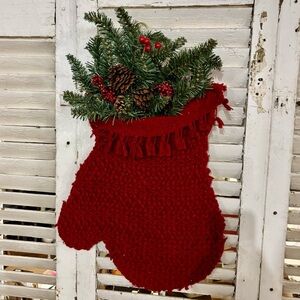 Hand Crafted Giant Christmas Chunky Sweater Mitten with Pinecone Accents